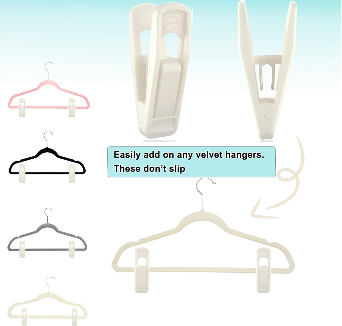 TOFIIGREM Hanger Clips for Velvet Hangers (Beige, 40 PCS), Non-Slip Plastic Clips Pant Skirt Hanger Clips for Flocking Hangers