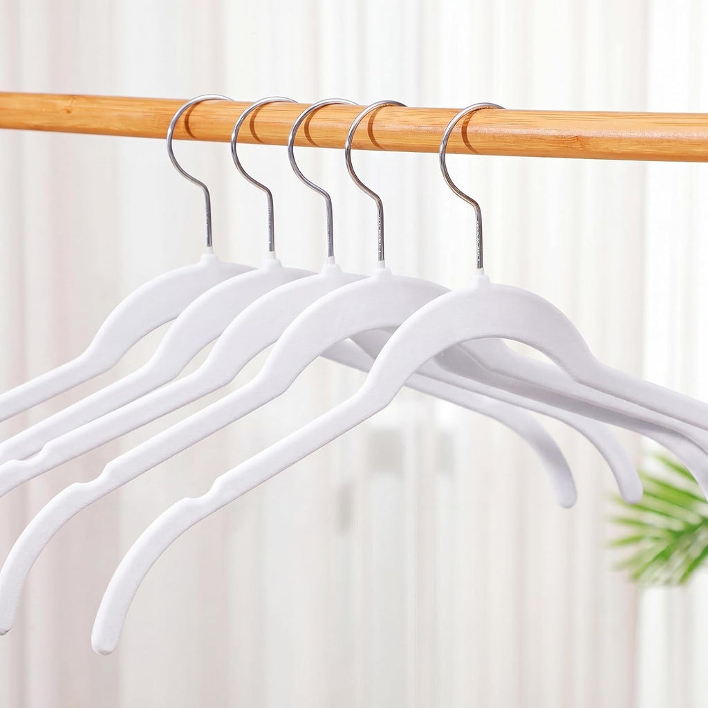 DoubleFill 50 Pack Velvet Shirt Hangers 360 Swivel Hook Slim, White