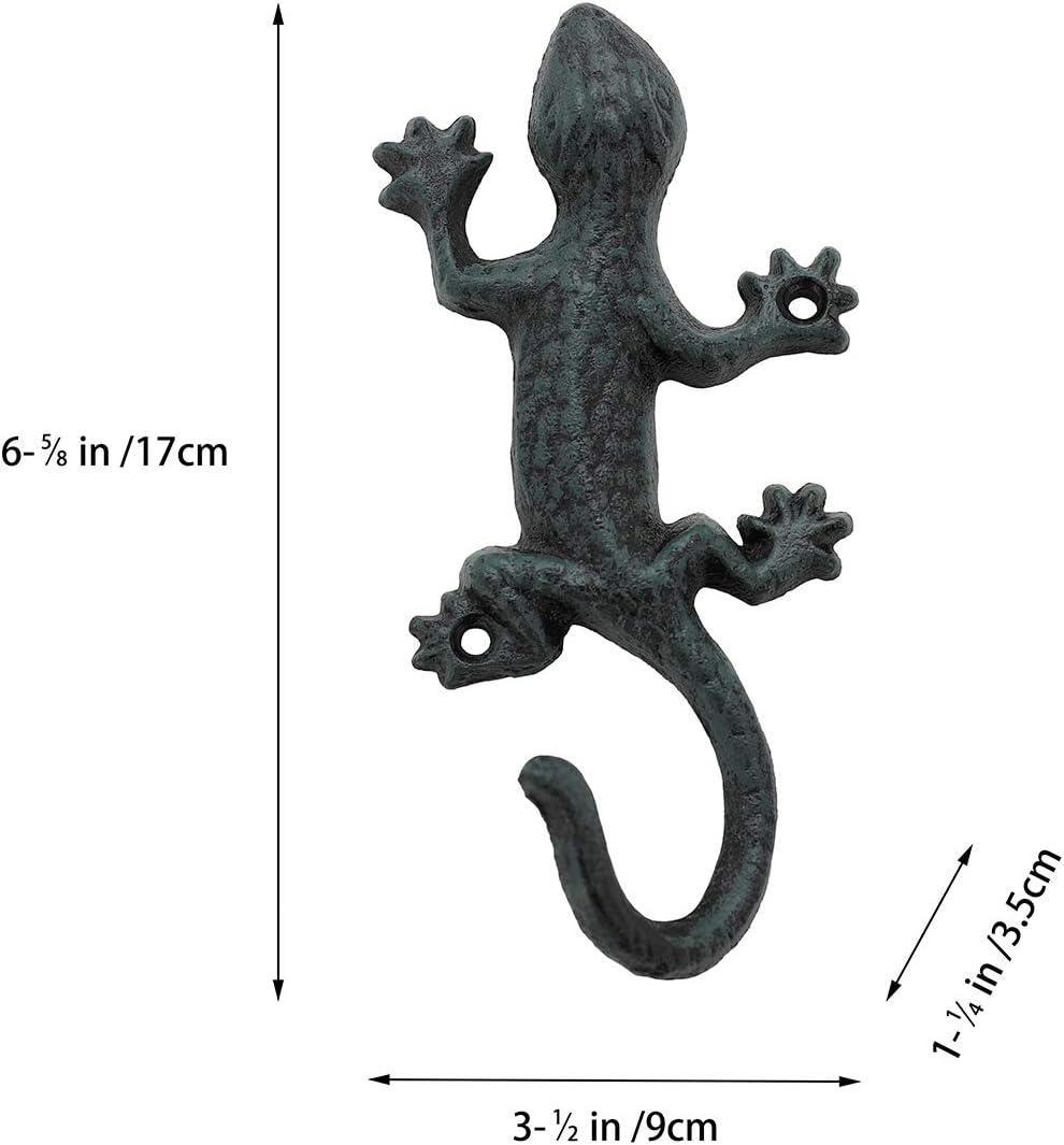 Gecko Towel Hooks, Cast Iron Coat Hook, Rustic, 3Pcs