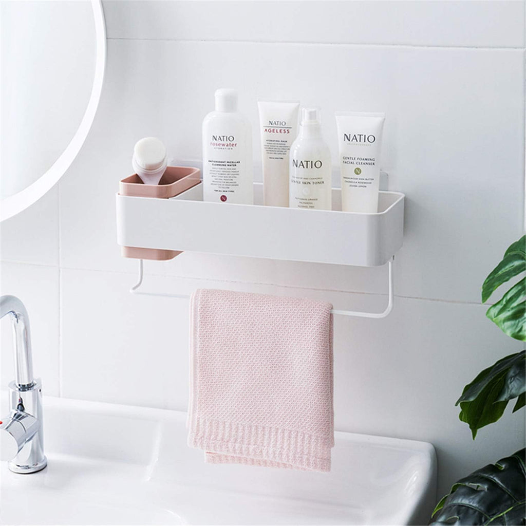 Adhesive Bathroom Wall Caddy, Bathroom Shower Organizer Hanging Shelves No Drilling Shampoo Holder Pink