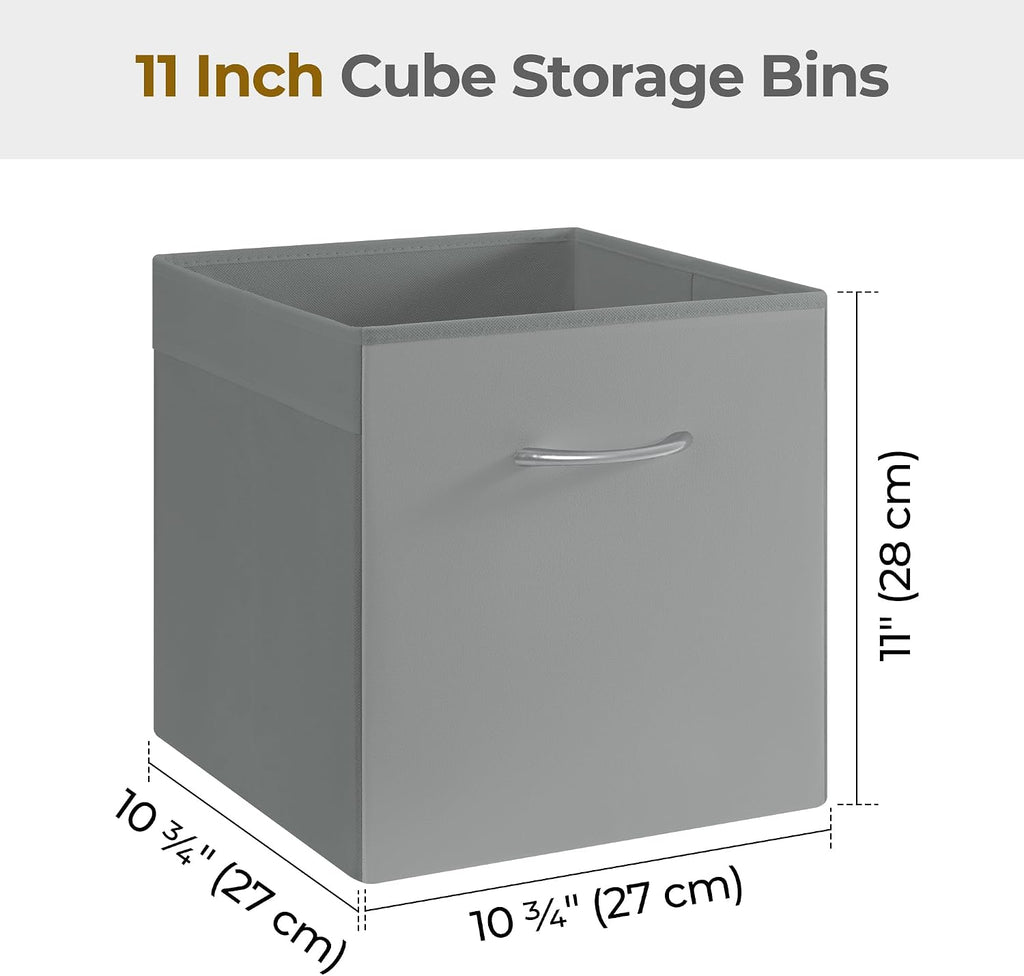 StorageWorks 11in Leather Storage Cubes, Collapsible Bins, Gray, 4-Pack