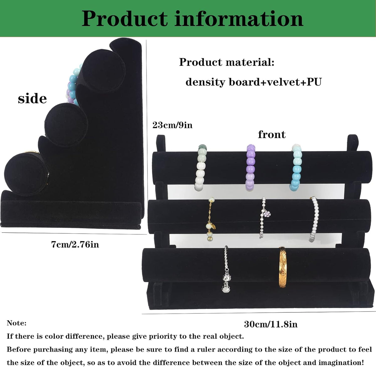 Bracelet Display Stand Organizer, 3 Tier Hand Display for Jewelry Detachable Velvet Watch Anklet Rack to Sell(Black)
