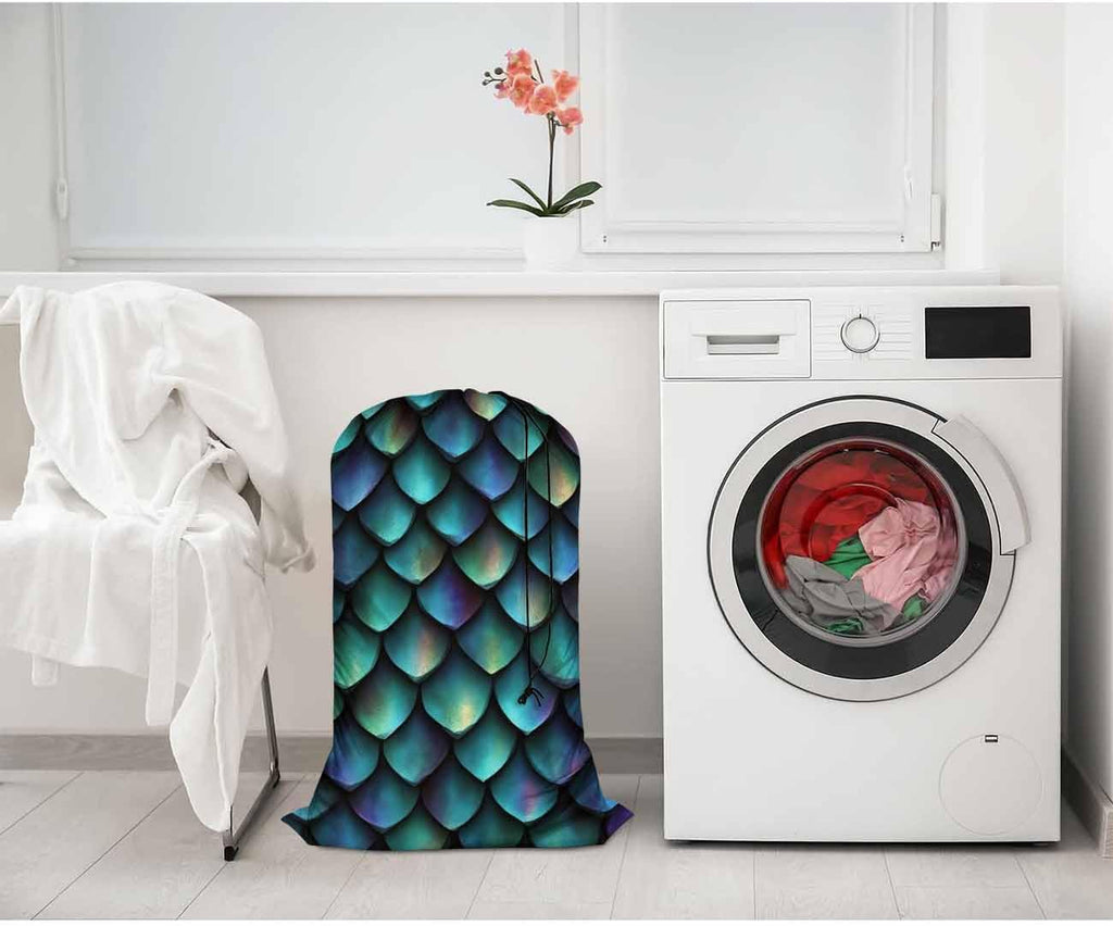 Swono Animal Skin Laundry Bags for Travel, Home, Camping and Gym 3D Print Seamless Texture of Dragon Scales 28" x 40", Football Grid Oxford Cloth
