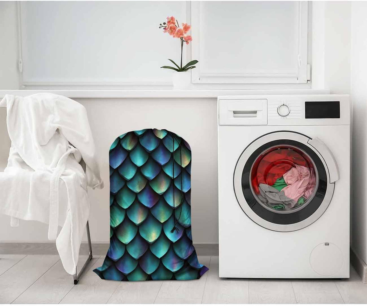Swono Animal Skin Laundry Bags for Travel, Home, Camping and Gym 3D Print Seamless Texture of Dragon Scales 28" x 40", Football Grid Oxford Cloth
