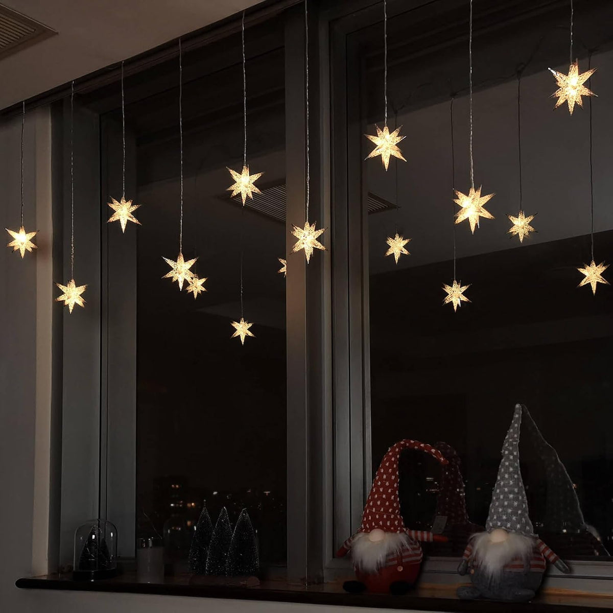 Leejec Moravian Star Curtain Light with Remote, Plug in, Christmas Decor