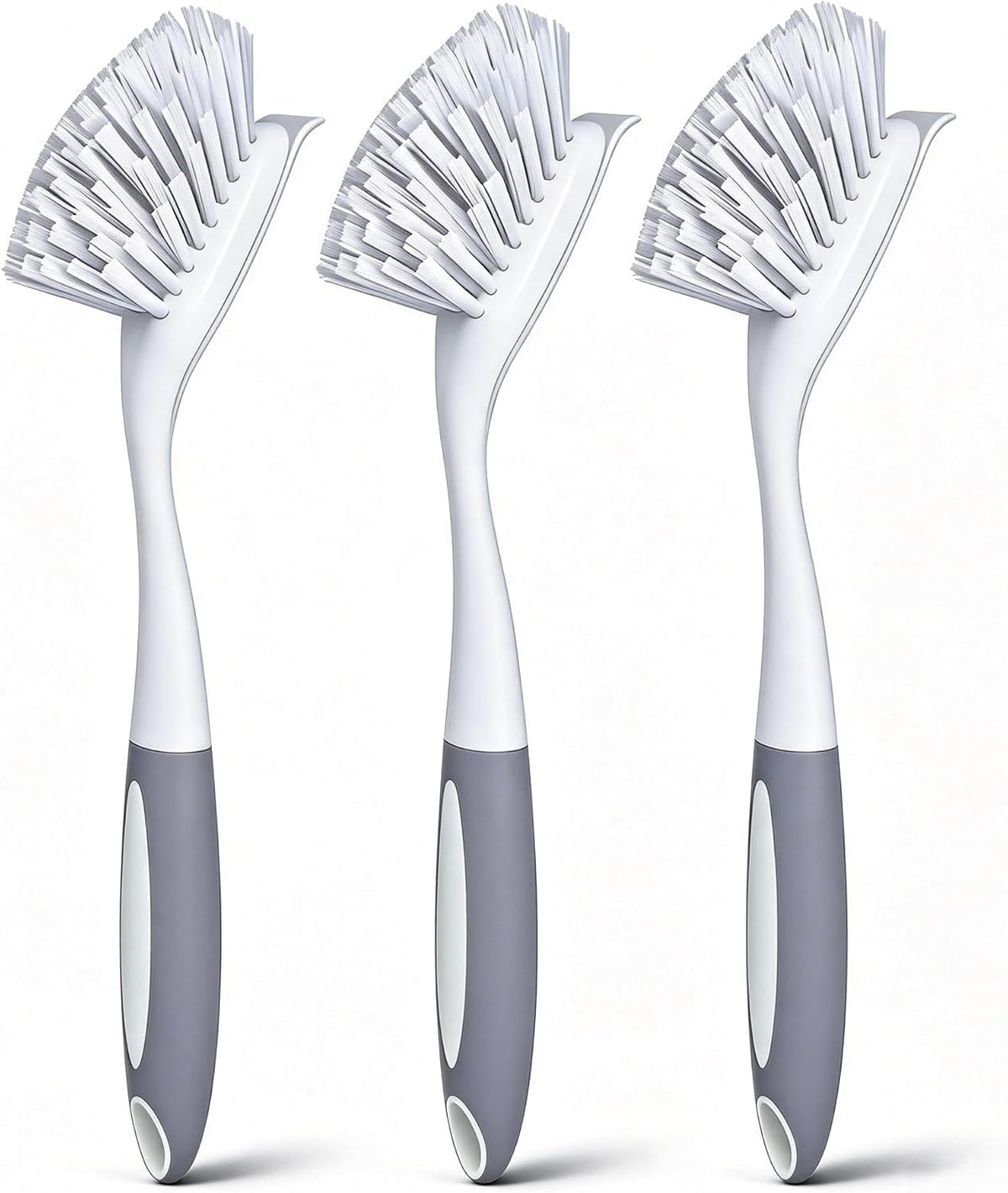 Dish Brush Scrub Brush with Handle - 3 Pack Stiff Bristles Dish Scrubber for Cleaning Dishes, Pots, Pans, Sink, Cast Iron - Hard Bristles,No Residue (Gray)