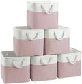 11x11 Inch Cube Storage Bins, 6 Pack Collapsible Fabric Storage Cubes with Rope Handles, Waterproof Foldable Storage Baskets for Cube Shelves, Closet, Clothes, Toys, Books, White & Pink