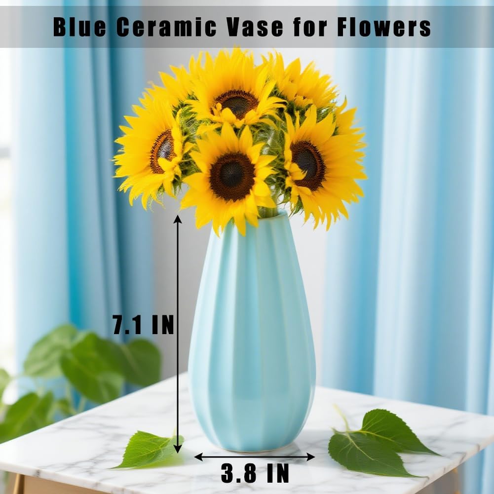 Blue Classic Elegant Ceramic Vase 7.1 inch for Wedding Valentine for Women