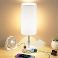 Table Lamp, Dimmable Touch, AC Outlet, USB A+C (White&Marble)