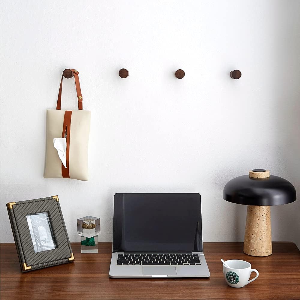 COCOYA Wood Hooks Wall Mounted Minimalist Walnut Knob Shape (6 Pack)