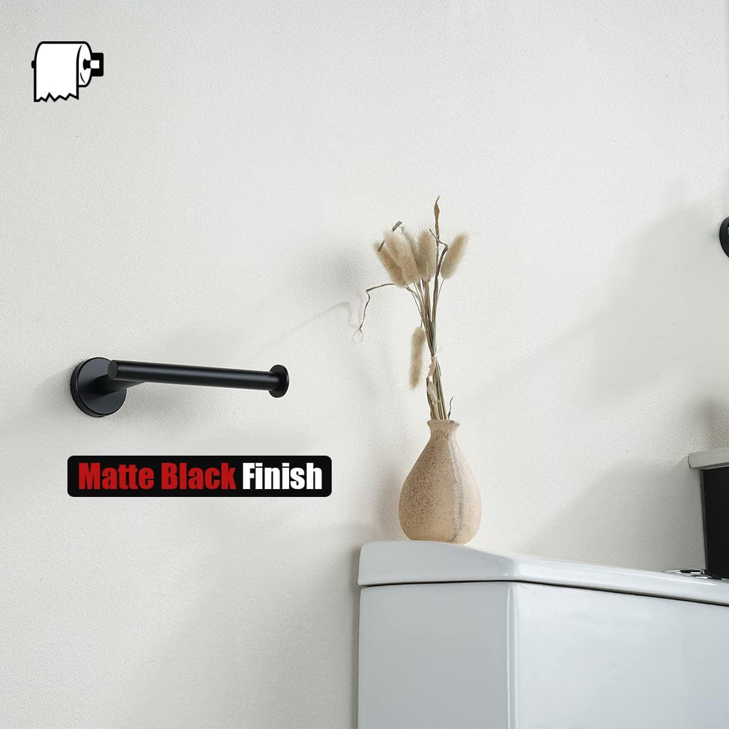 JQK Black Toilet Paper Holder, 5 Inch 304 Stainless Steel Thick 0.8mm Tissue Paper Dispenser, Matte Black Wall Mount, TPH120-PB
