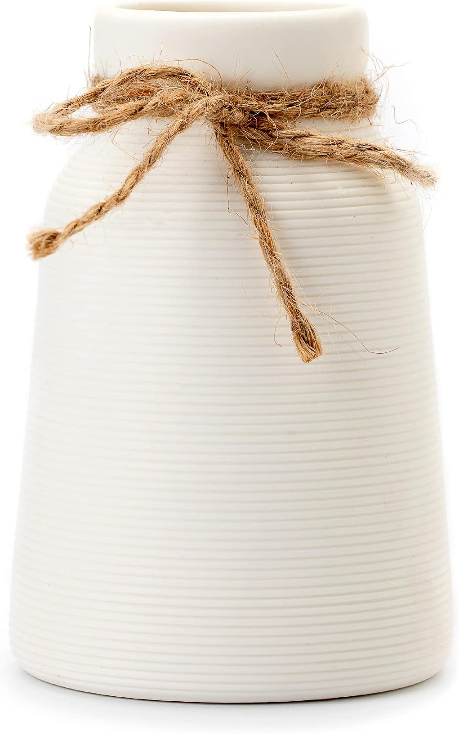White Vase -Flower Vase, Small Vases for Décor, Ceramic Vase for Shelf Décor, Table Décor, Decorative Vase for Bookshelf, Fireplace Mantle, Office, Centerpieces, Petite Farmhouse Décor