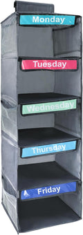 Weekly Clothes Organizer for Kids,Day of The Week Clothes Organizer,5-Shelf Hanging Closet Shelves,School Cloth Organizer Day of Week,Dorm Room Essential Daily Shelf Hanging Closet Organizer