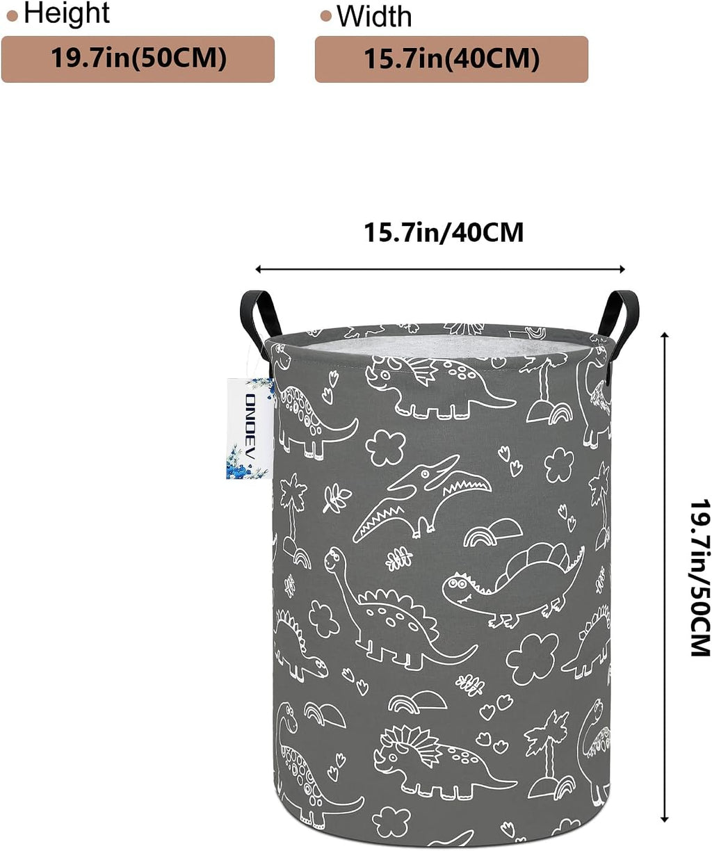 Round Dinosaur Laundry Hamper, Cotton Canvas Teen Room Storage Bin
