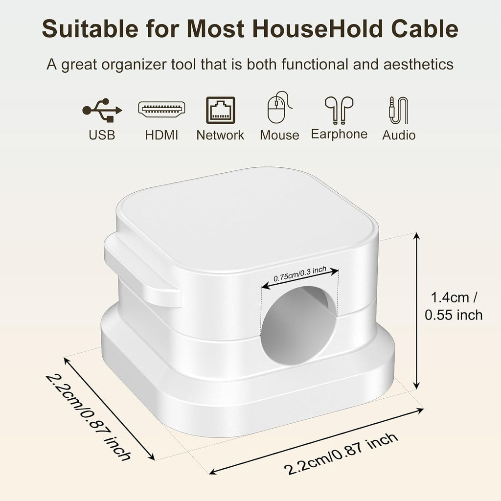 6 Pack Magnetic Cable Clips, Cord Organizer Holder with Strong Adhesive, Desk Cable Management for Home Office Car Desktop Nightstand, Adjustable Wire Keeper, White