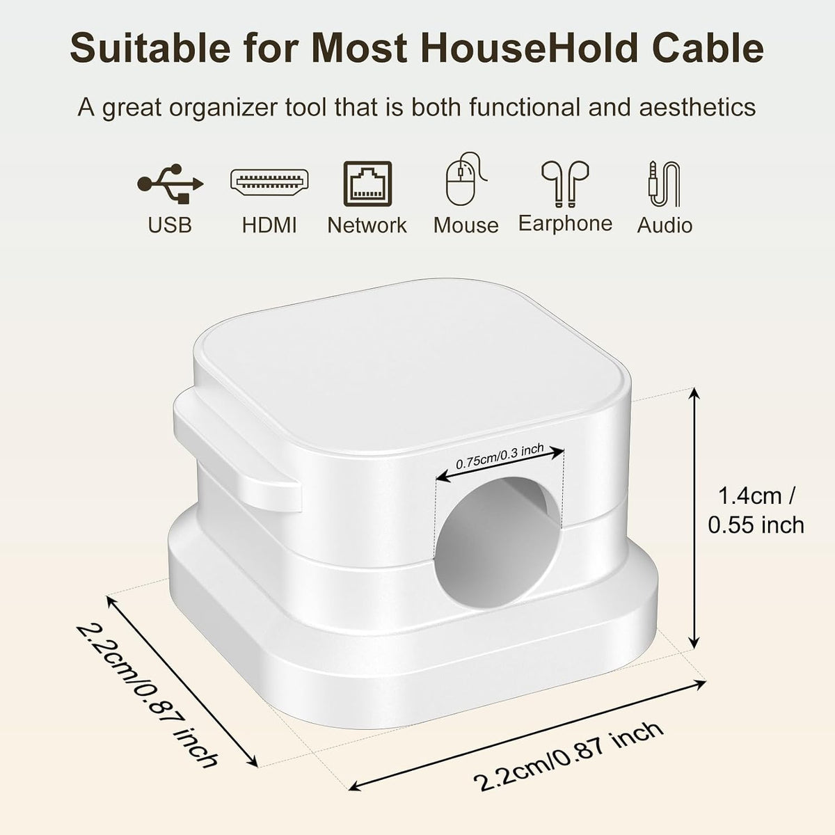 6 Pack Magnetic Cable Clips, Cord Organizer Holder with Strong Adhesive, Desk Cable Management for Home Office Car Desktop Nightstand, Adjustable Wire Keeper, White
