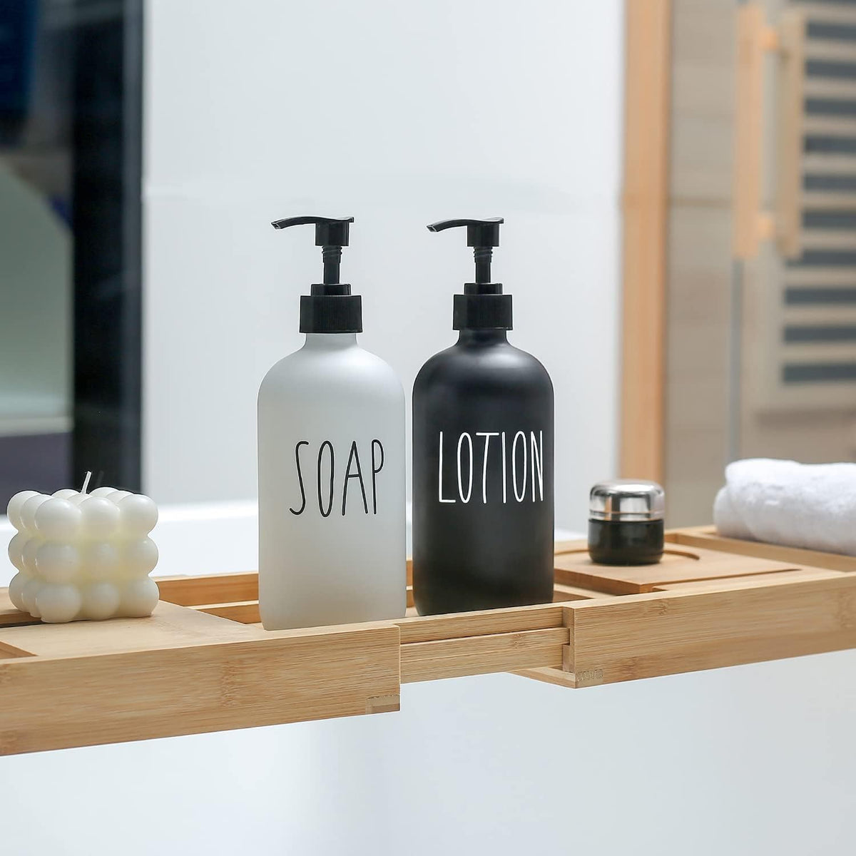 MOMEEMO Soap Dispenser Bathroom Set, Black & White