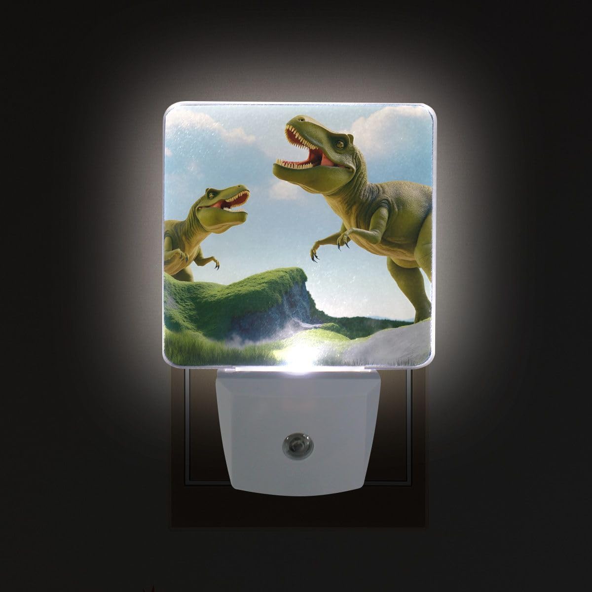 Plug-in LED Night Light Lamp Dinosaur Printing with Dusk to Dawn Sensor for Bedroom, Bathroom, Hallway, Stairways, 0.5W-2 Pack