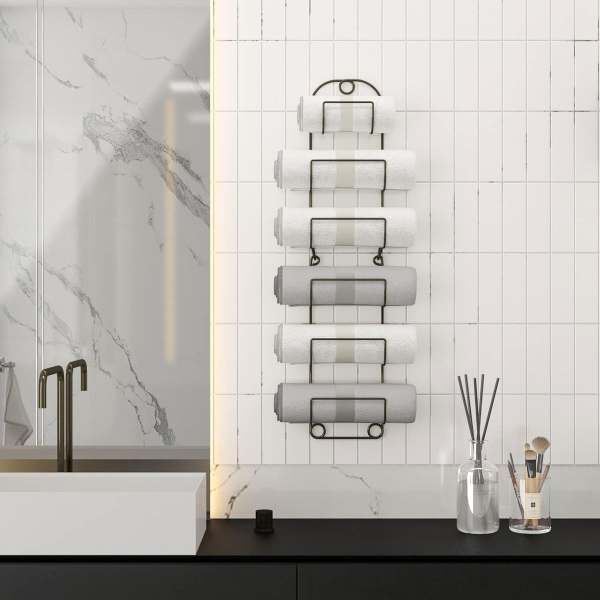 Towel Racks for Bathroom Wall Mounted Metal Wine Rack Towel Shelf Towel Holder for Bath Bronze