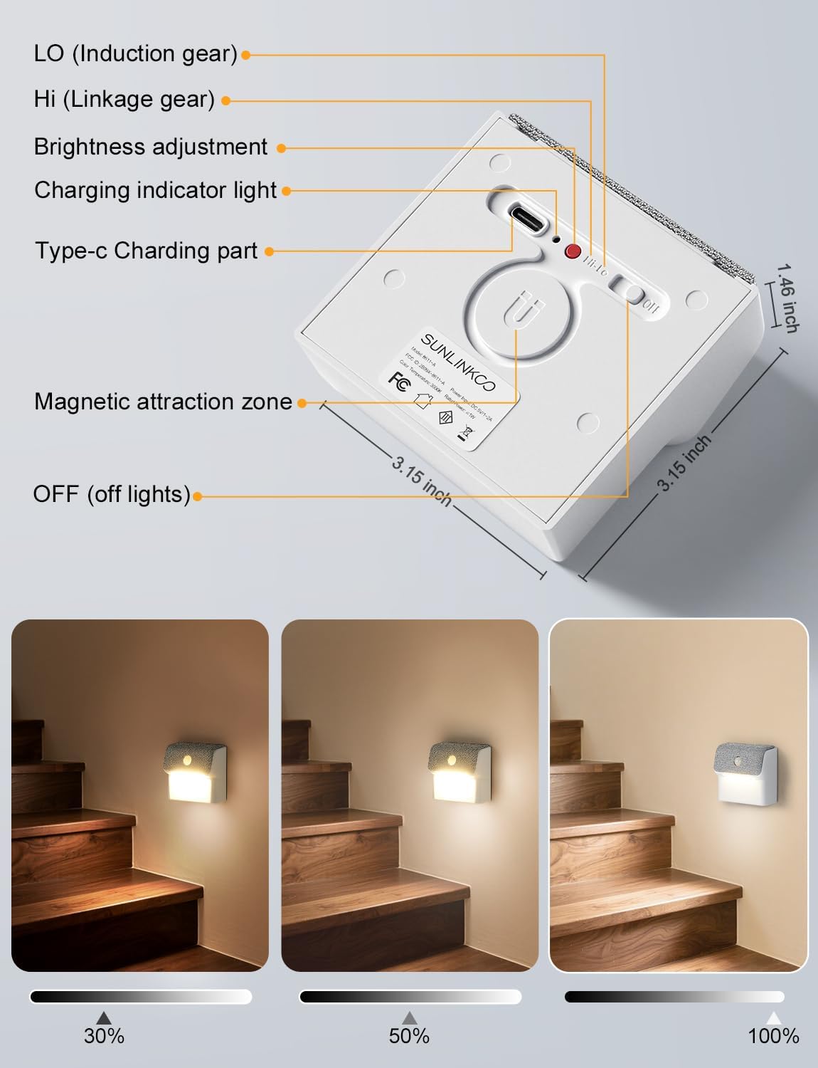 LED Linkage Motion Sensor Night Light, Magnetic Stick-On Motion Activated Light, Rechargeable Battery Powered Wall Lamp, Dimmable Warm White Light, for Bedroom, Hallway, Stairs, Kitchen, 5 Pack