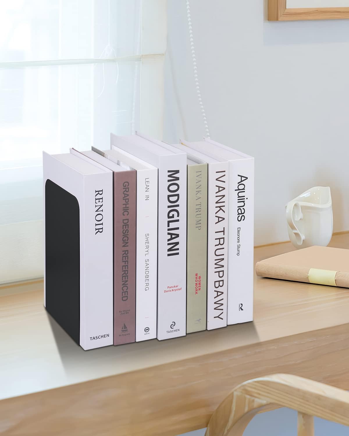 Honagu Book Ends, Bookends for Shelves, Home, Office, Metal Book Stopper for Books, Metal Bookend Supports, Modern Minimalist Style Decorative Bookend, White (1 Pair/2pcs)