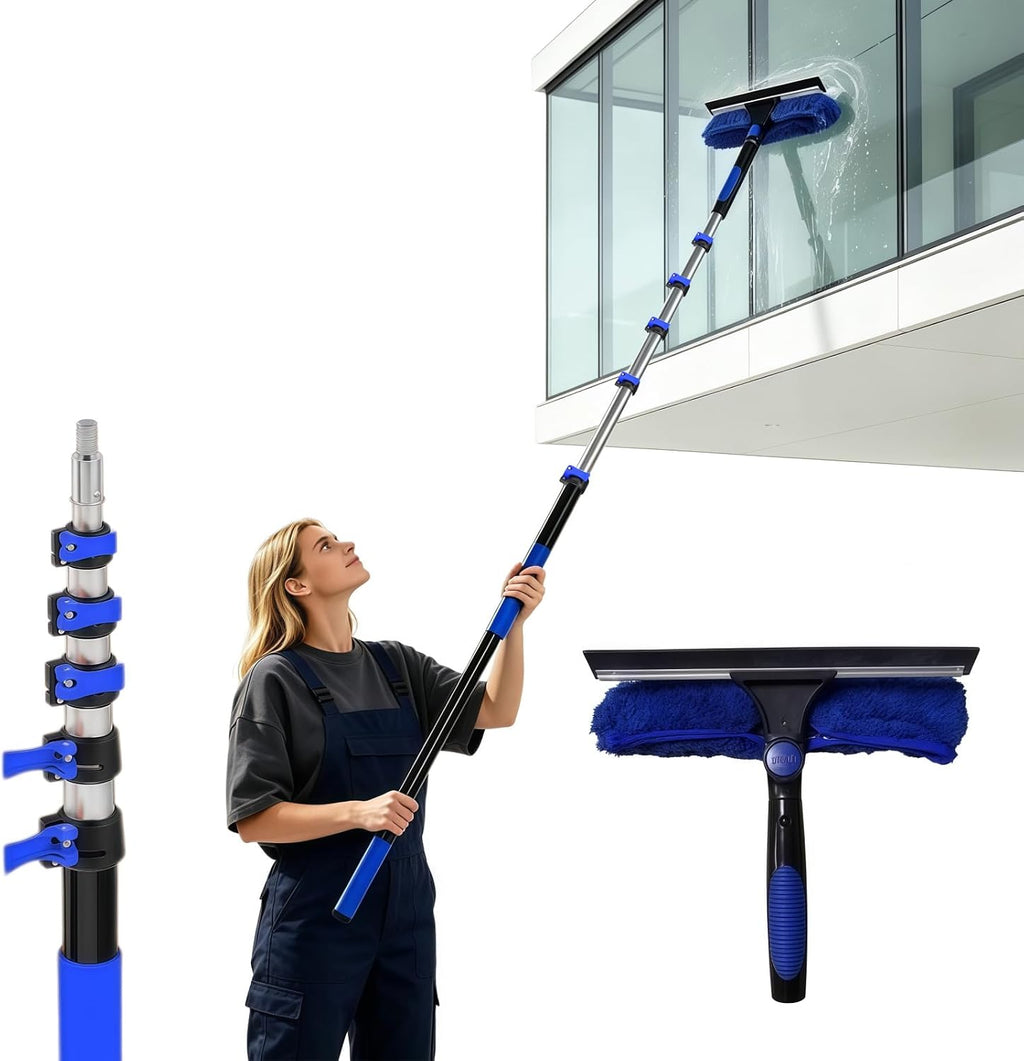 30FT Reach Window Squeegee Kit with Extension Pole, 2-in-1 Window Squeegee