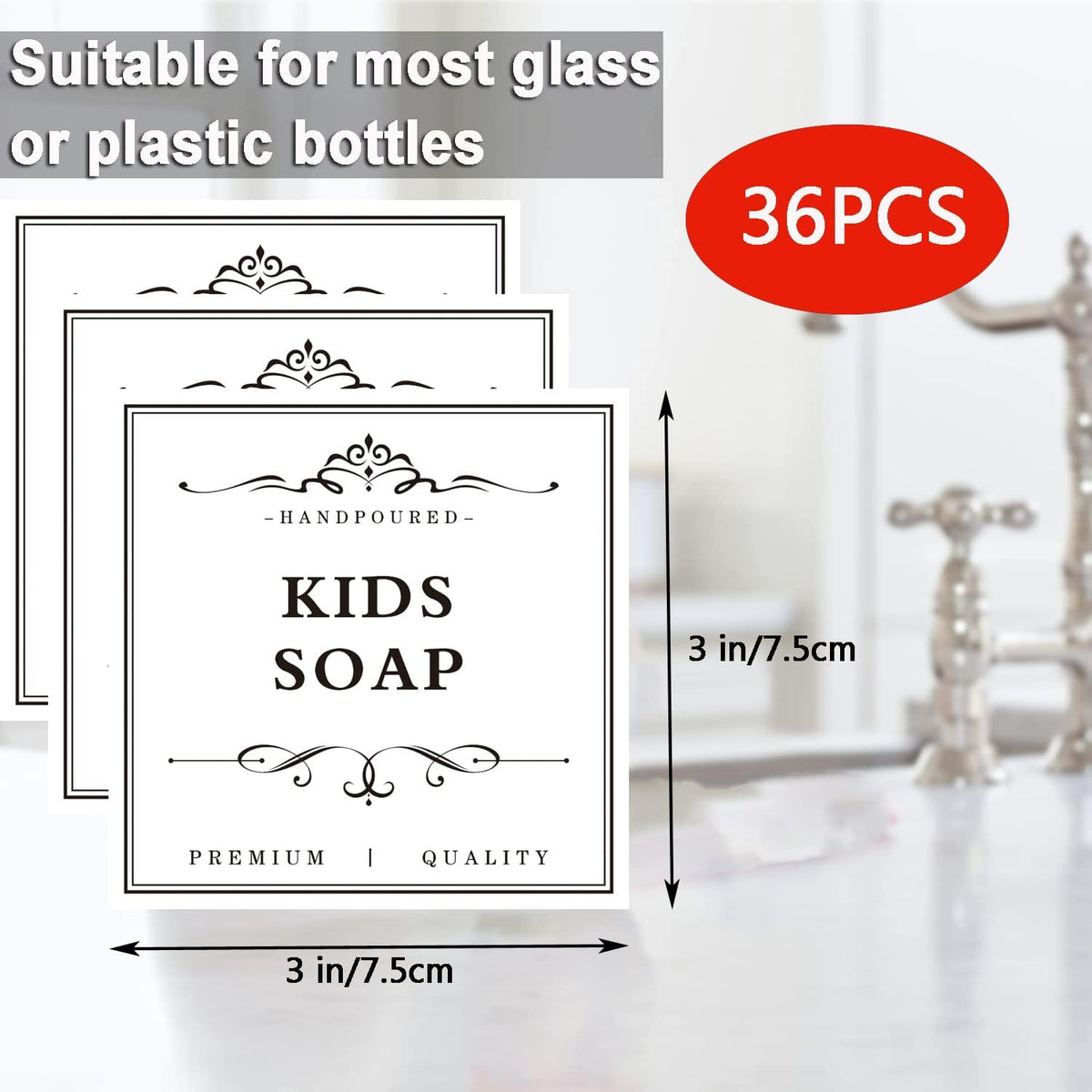36 PCS Soap Dispenser Organization Printed Label Stickers White