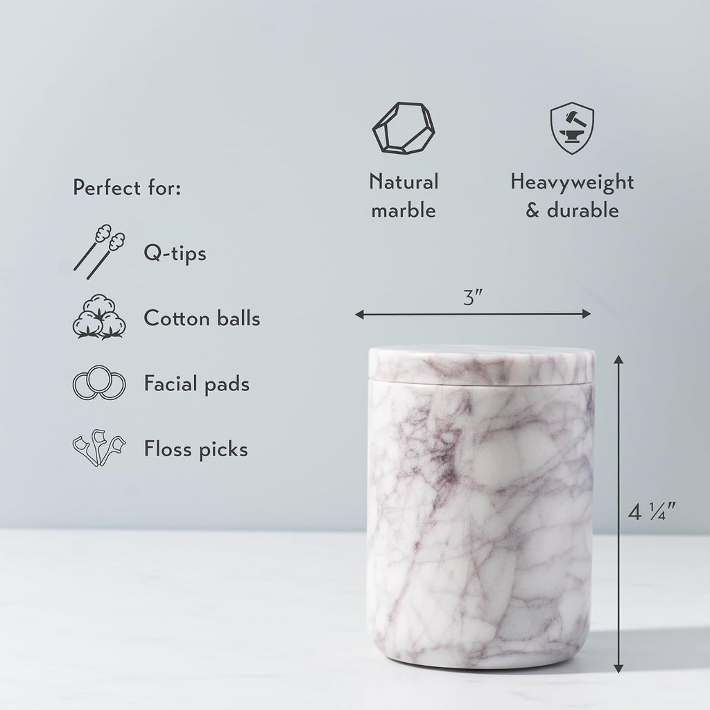 Cork & Mill Marble Bathroom Canister with Lid for Qtips and Swabs
