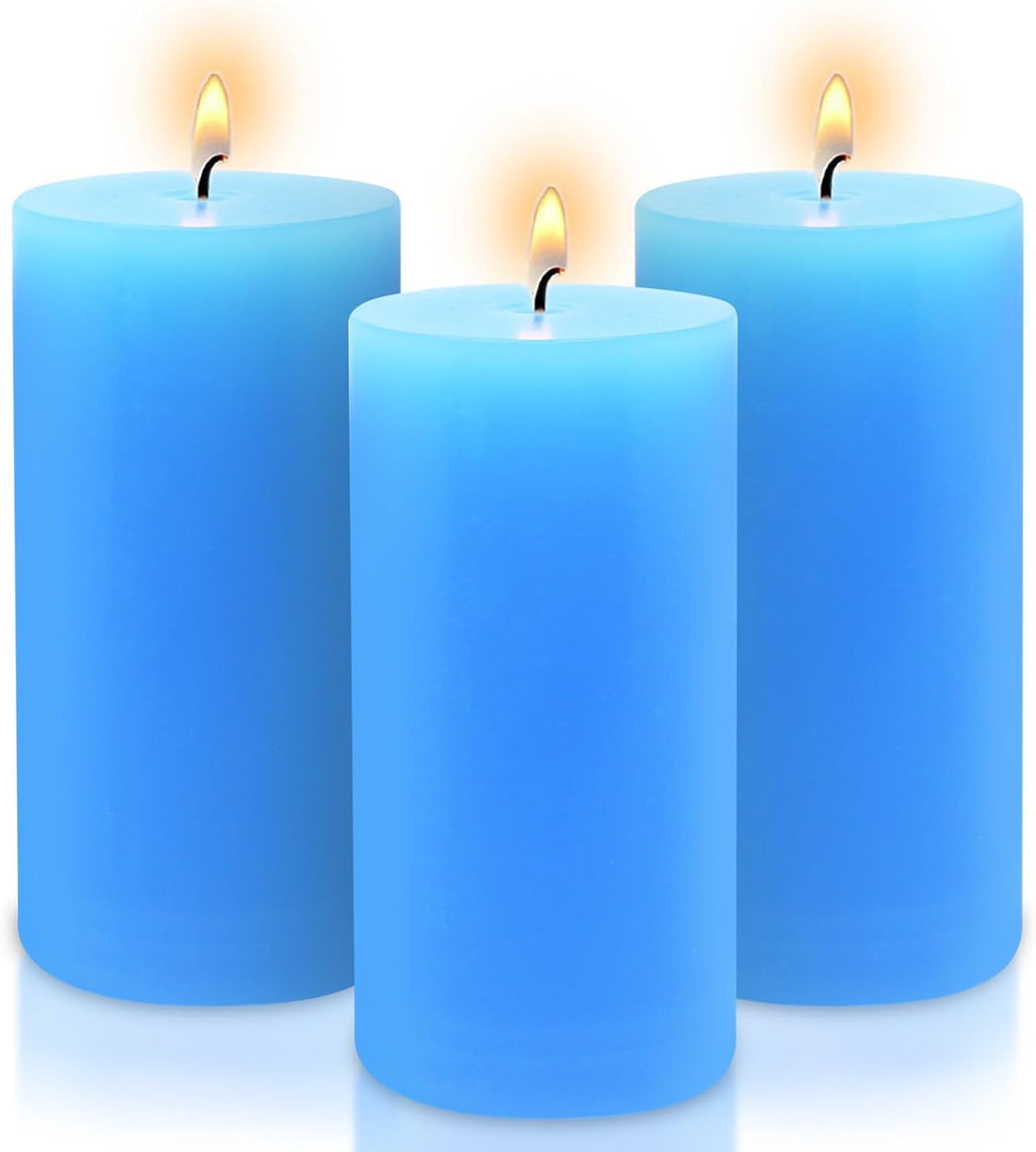 2.8x6 inch, Set of 3, Light Blue Pillar Candles for Romantic Valentine's Day and Christmas, Unscented Pillar Candles for The Home Dining Room, Smokeless, Drip-Free, Clean-Burning Emergency Candles