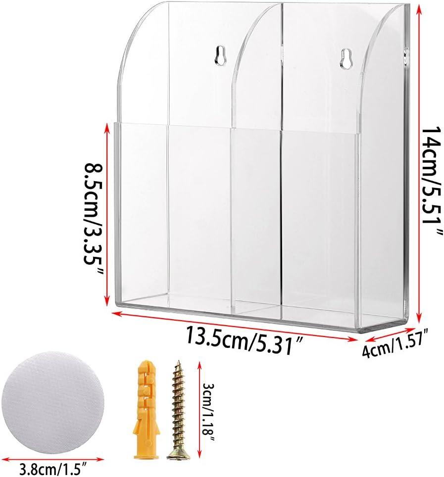 Hipiwe Wall Mount Remote Control Holder Acrylic Media Organizer, 2 Slots