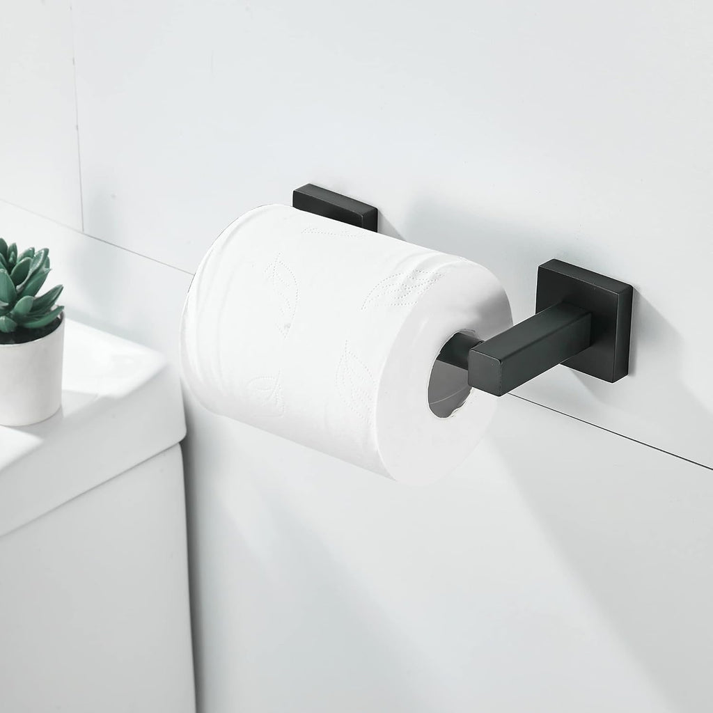 WOLIBEER Black Toilet Paper Holder, Matte Bathroom Toilet Roll Holder, Double Post Pivoting Modern Tissue Hanger Wall Mount for Bath Toilet Kitchen Stainless Steel