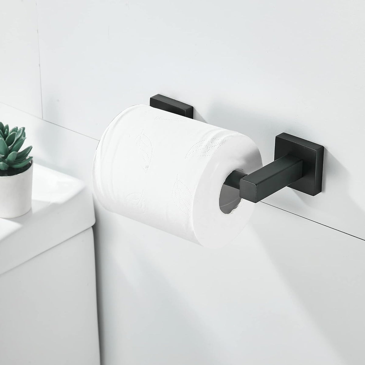 WOLIBEER Black Toilet Paper Holder, Matte Bathroom Toilet Roll Holder, Double Post Pivoting Modern Tissue Hanger Wall Mount for Bath Toilet Kitchen Stainless Steel