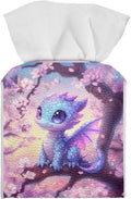 Dragon Cherry Blossom Tissue Box Cover 5.1x5.1x5.1'' Tissue Holder Napkin Dispenser for Home Office Car, Pu Leather Square Napkin Facial Paper Holder Organizer