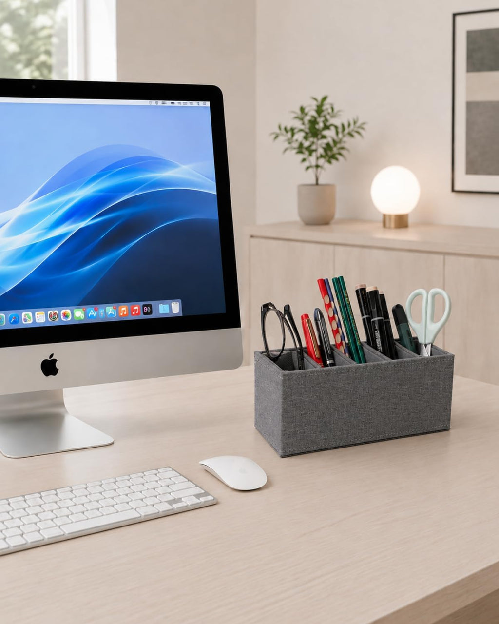 LAMOTI Remote Control Holder, 5-Slot Small Desk Organizer TV Remote Caddy