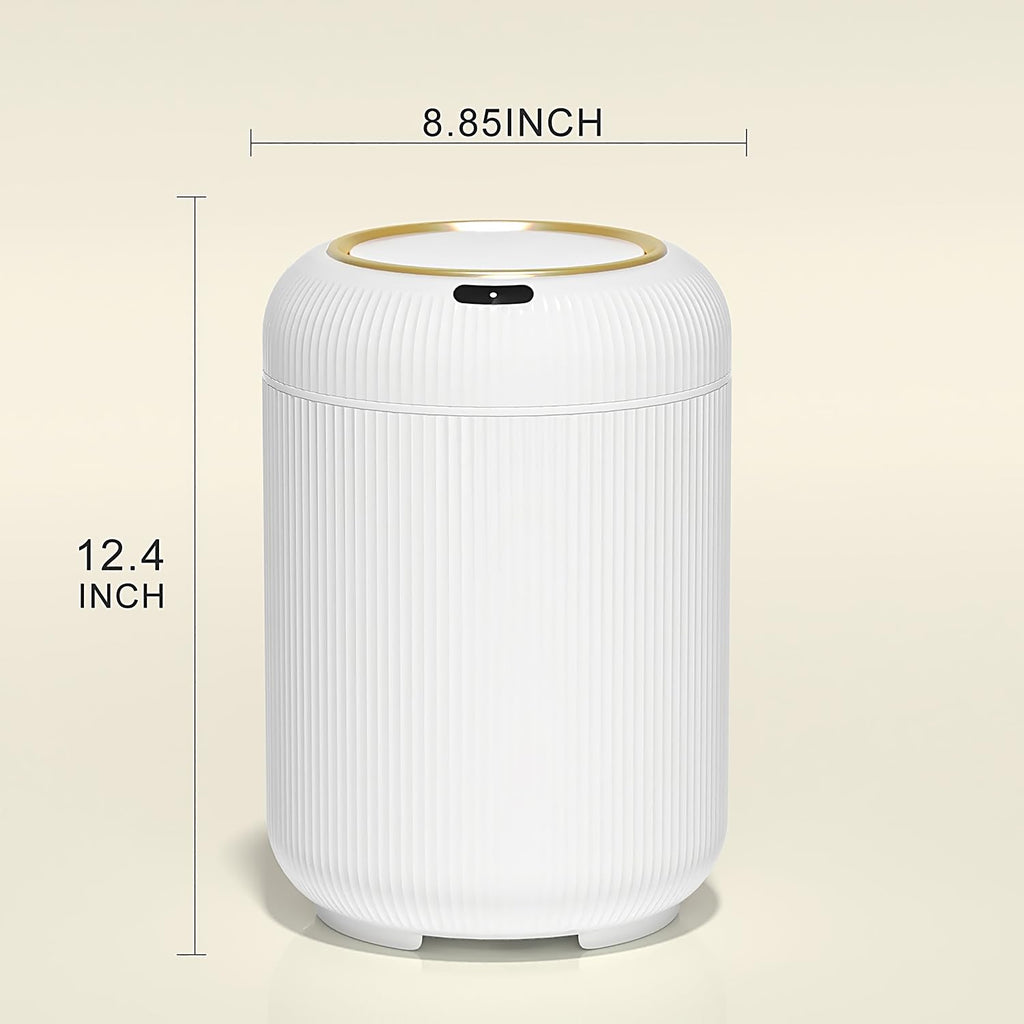 Automatic Motion Sensor Bathroom Trash Can with Lid,White and Gold