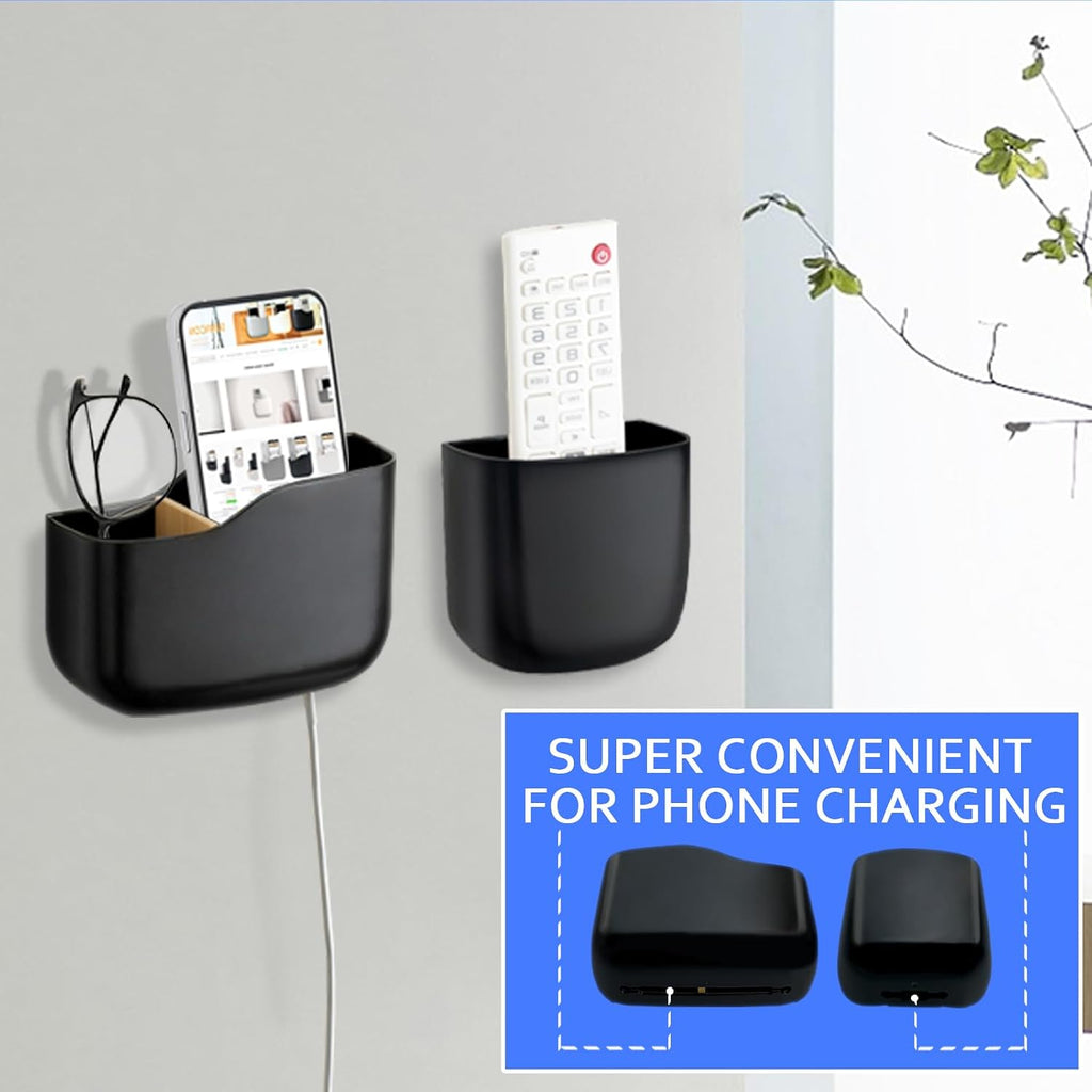 SUNFICON Wall Mount Remote Holder TV FAN Remote Control Holder Bedside Caddy Wall Organizer Phone Holder for Office Adhesive Media Player Controller Holder Box Tray Home Desk Nightstand Black 3PACK