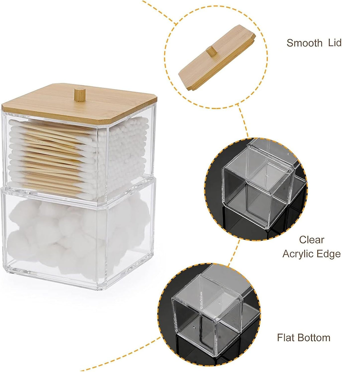 Hipiwe Clear Q-tip Dispenser Holder Acrylic Bathroom Containers, 2-Tier