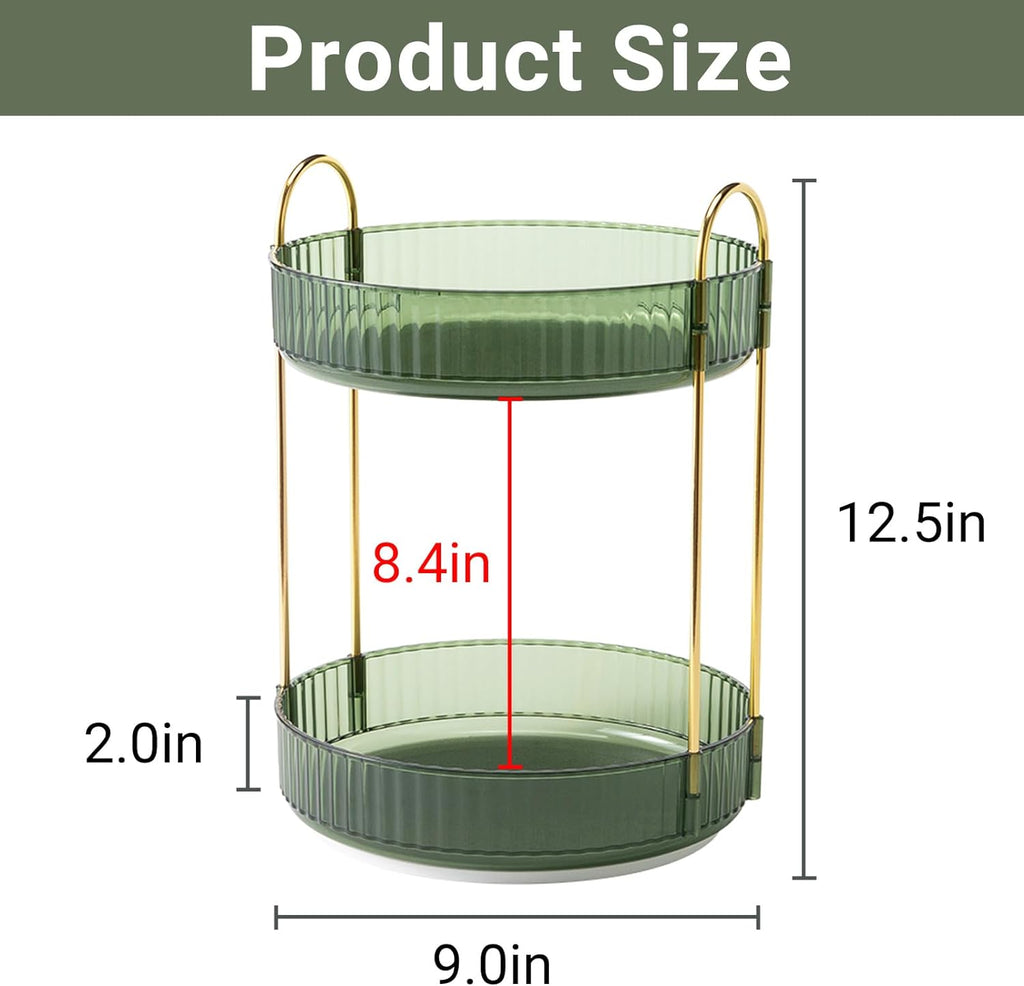 Asayuee 360 Rotating Makeup Organizer for Vanity,2 Tier Large Capacity Skincare Organizers,Bathroom Counter Organizer, Spinning Perfume Organizer & Vanity Organizer (Green-2 Tier)