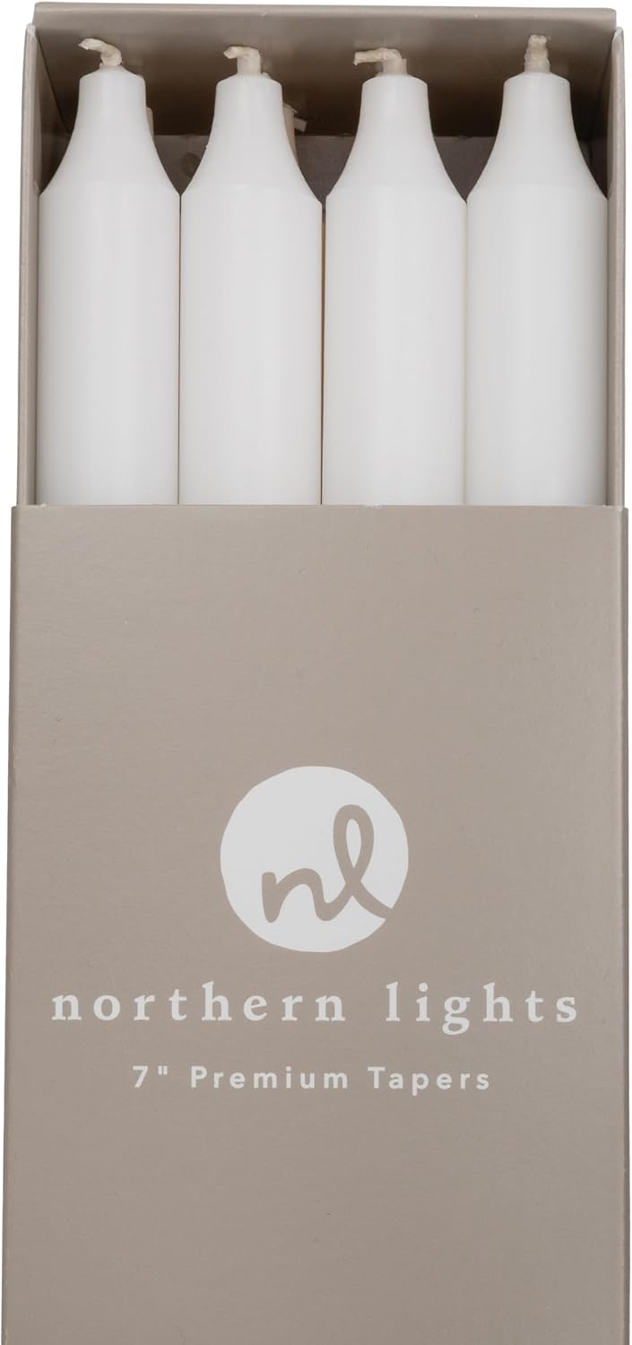 Northern Lights Candles - 7" 12pk Tapers - Pure White - 71724