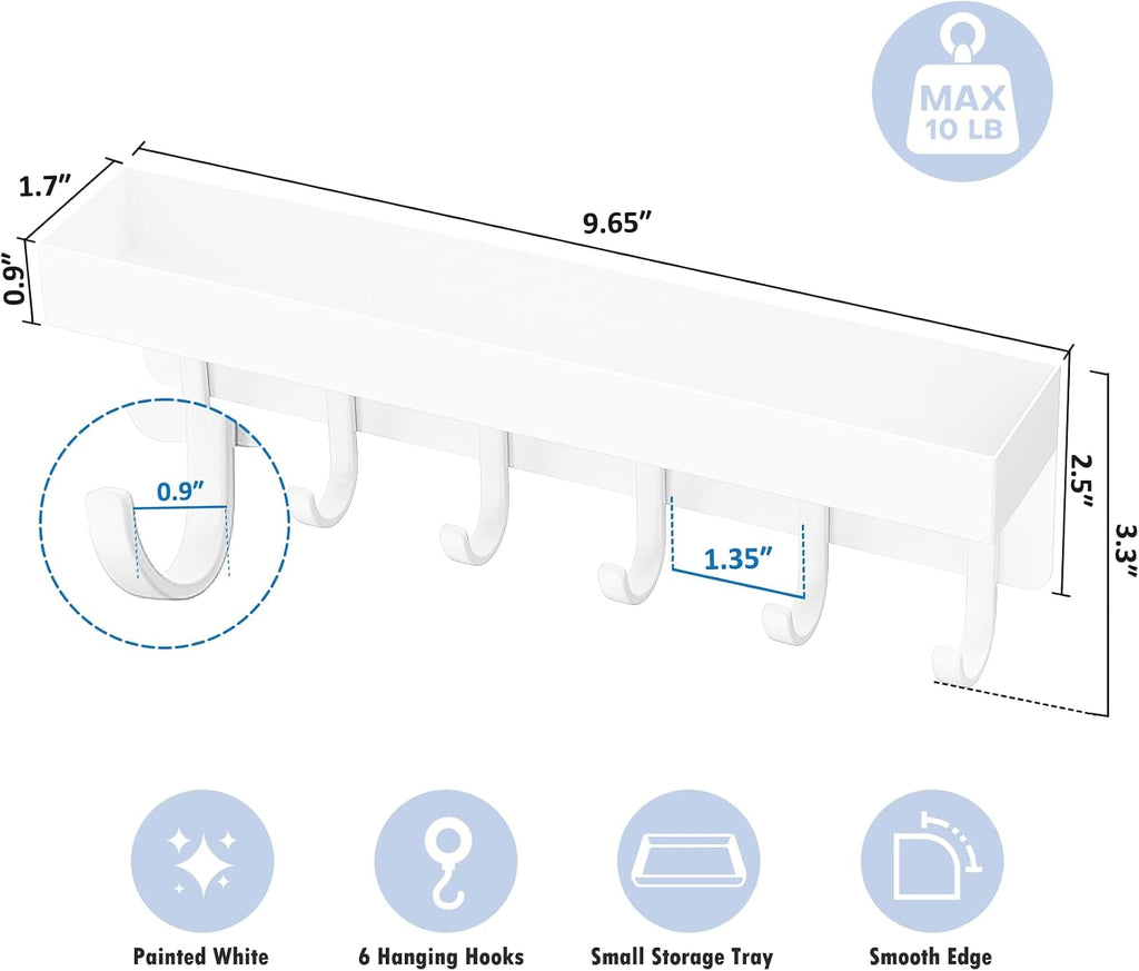 Magnetic Key Holder, Wall Mount Key Rack with Shelf, 9.65 in, White