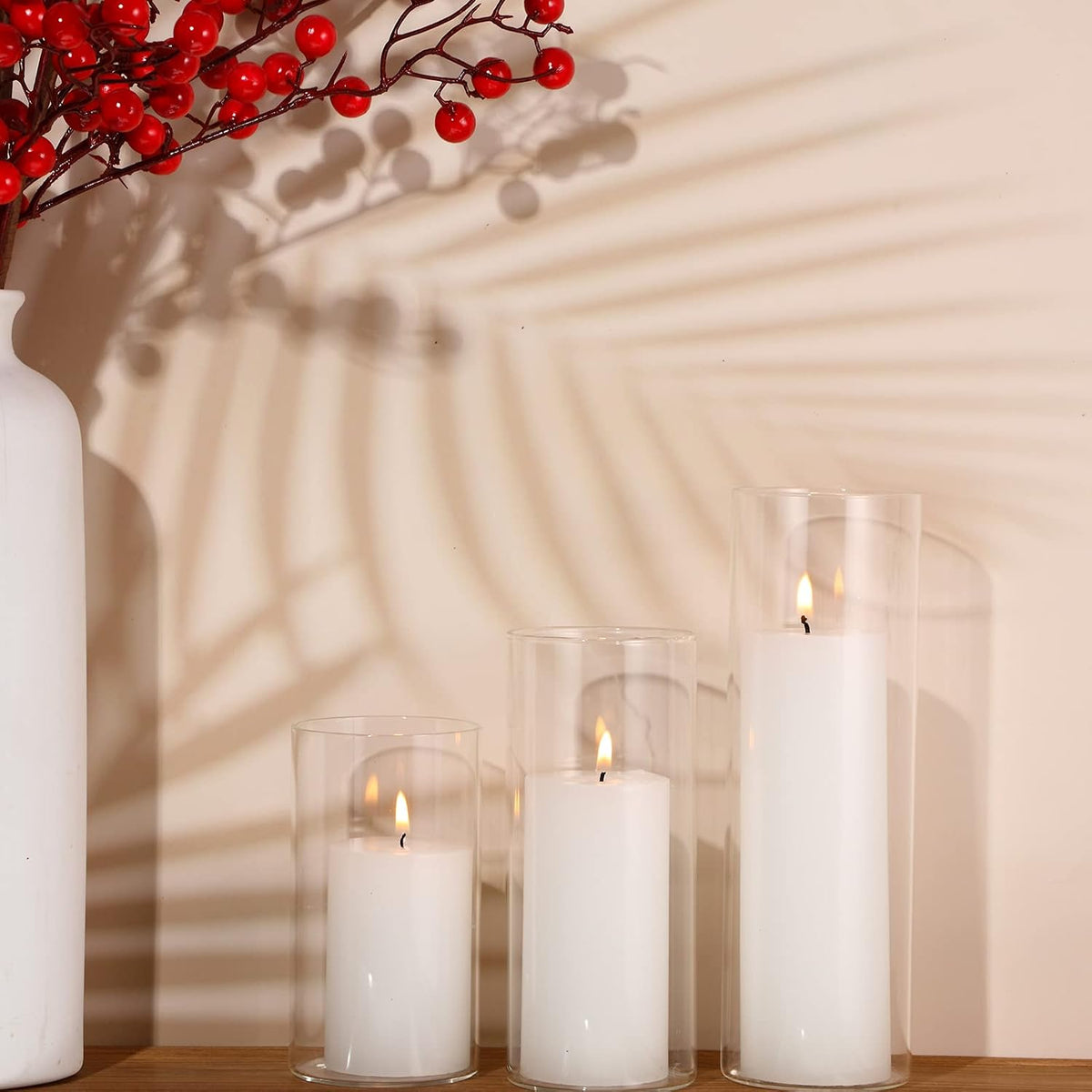 Shihanee 12 Pillar Candles W Vases,2.6'' X 4.7'', 5.9'', 7.9'',White