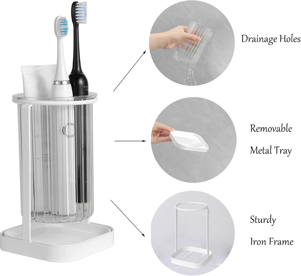 Toothbrush Holders with Drain Tray, Hanging Toothbrush and Toothpaste Holder Organizer Bathroom Caddy Countertop for Toothpaste, Razors, Electric Toothbrush - Clear