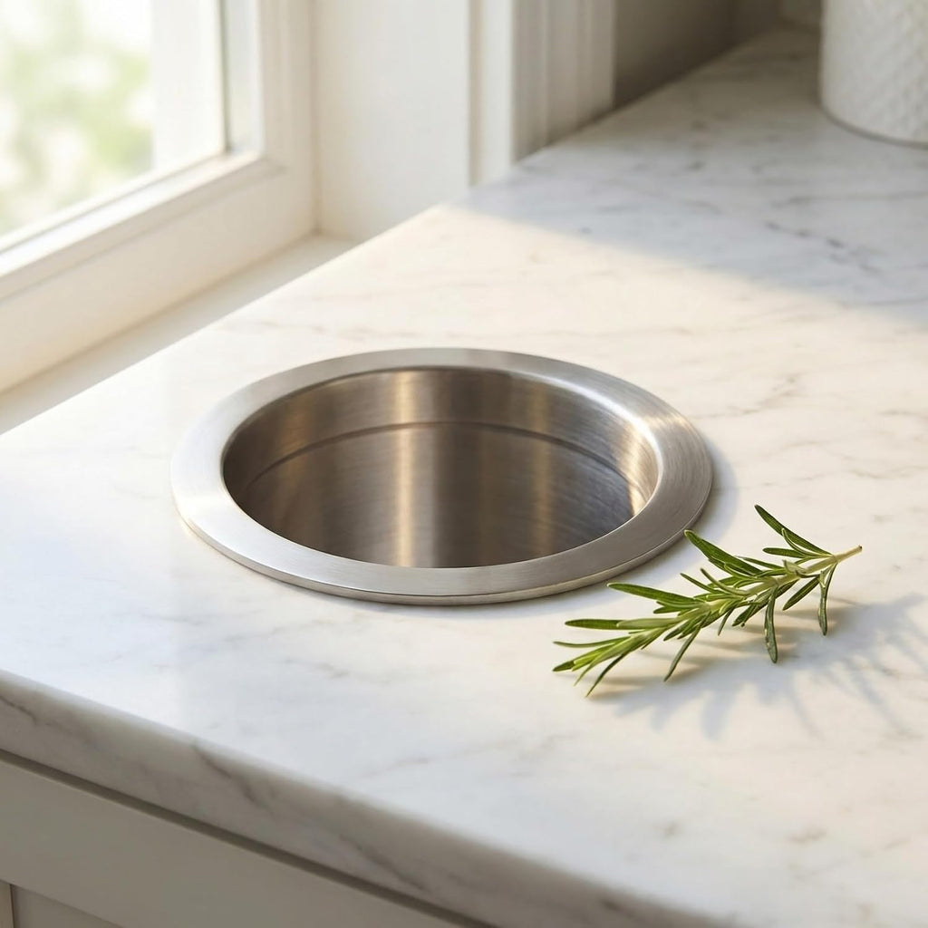 ABOOFAN Stainless Steel Countertop Trash Chute, 4.7 Inch Round Stainless Steel Grommet for Garbage Bin, Kitchen Embedded Waste Bin Replacement
