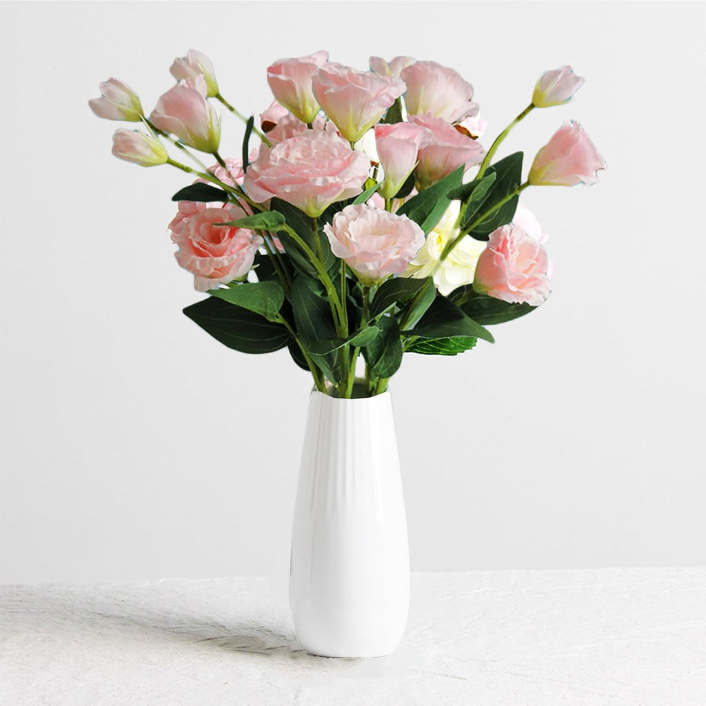 White Ceramic Vase, 7.5 Inch Flower Vase with Vertical Stripes for Pampas Calla Lily Tulip, Minimalism Modern Style for Housewarming, Weddings, Birthday, Christmas, Thanksgiving, New Year