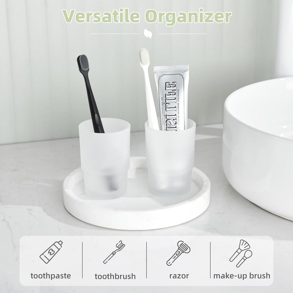 Angle Simple Frosted Glass Bathroom Tumbler, Toothbrush Cup, 2 Pack