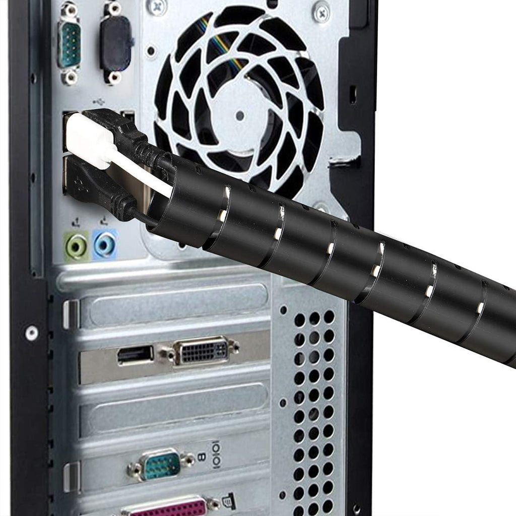 Cable Sleeve Organizer 19.7ft Cord Wire Wrap Coiled Tube Sleeve Cable Management Sleeve for Home Office PC TV Black