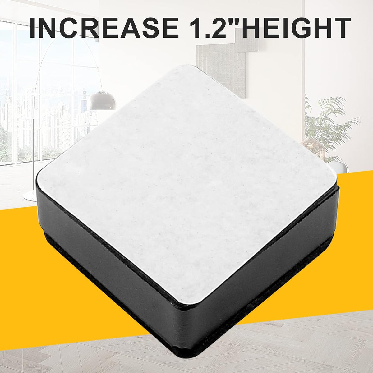 1.2 Inch Height 4Pack Black Self-Adhesive Square Bed Risers