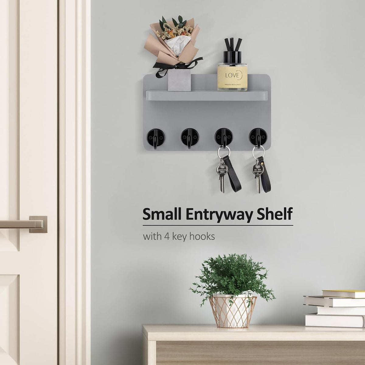 Nekon Key Holder Wall Mount, 8.5 Inch Wall Shelf, Gray