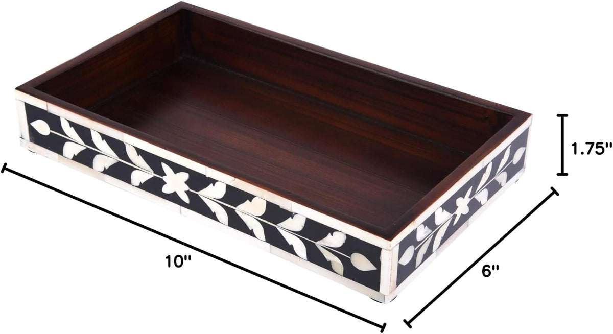 Handicrafts Home Bone Inlay Black Decorative Organizer Vanity Tray, 10x6