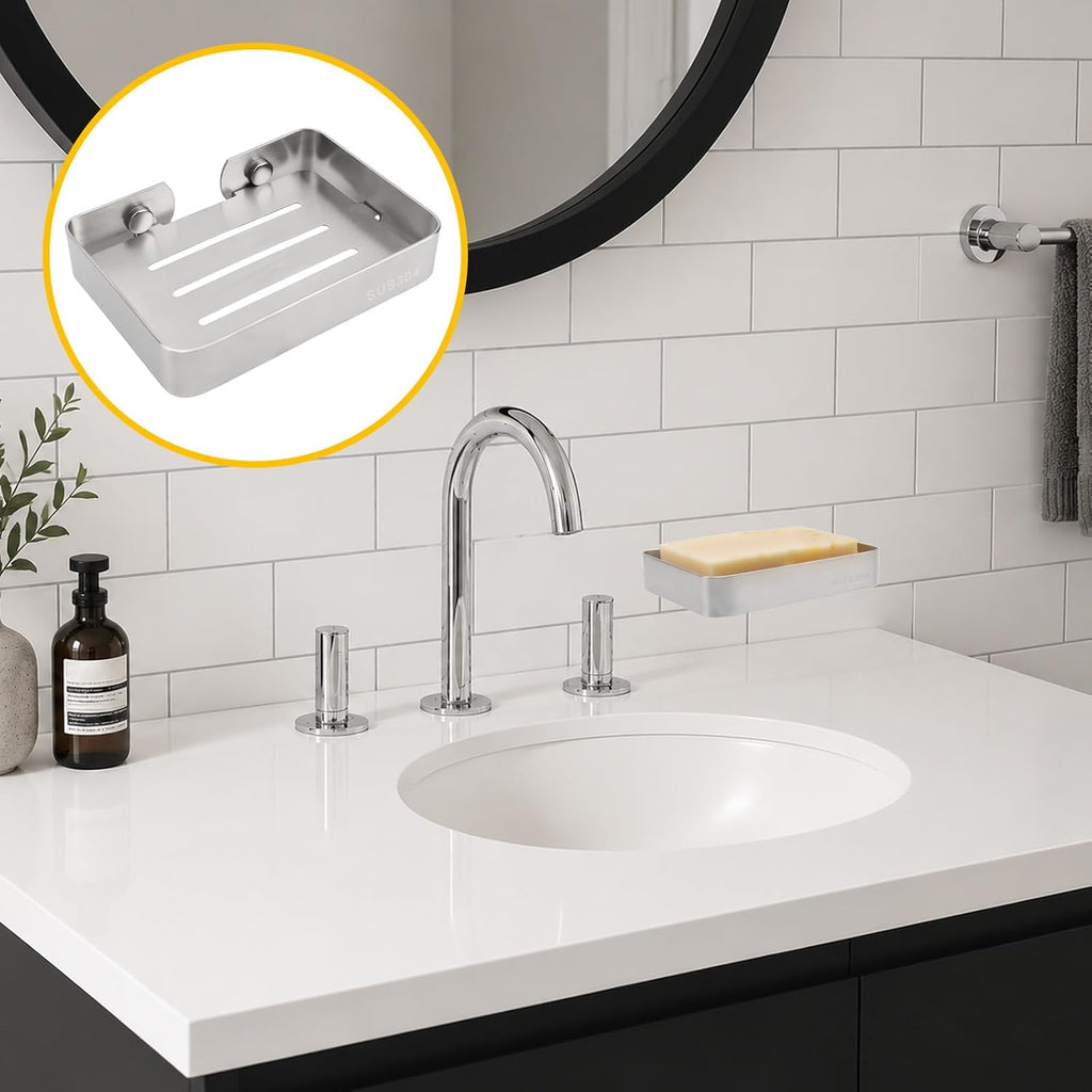 Soap Dish Stainless Steel Silver Soap Dish Holder Wall Mounted Shower Soap Holder with Screws, Sturdy Soap Dish for Bar Soap Stylish Soap Dish Holder (Medium, Silver)